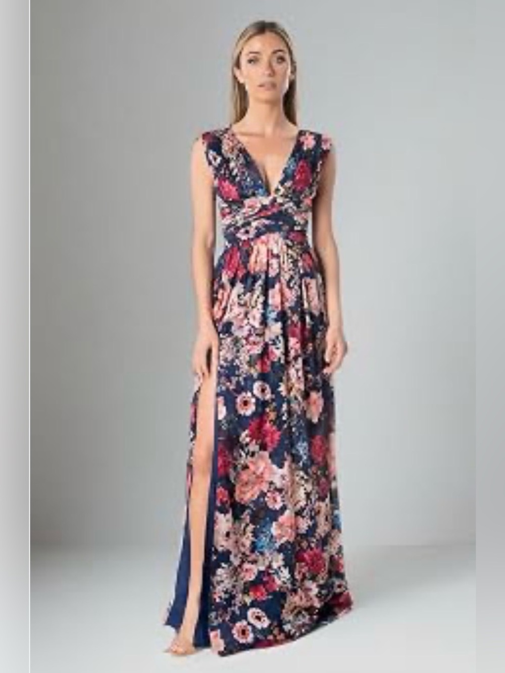 NWT! Dress the Population Jaclyn Navy Floral V-Neck Maxi Dress XXS - Picture 2 of 11